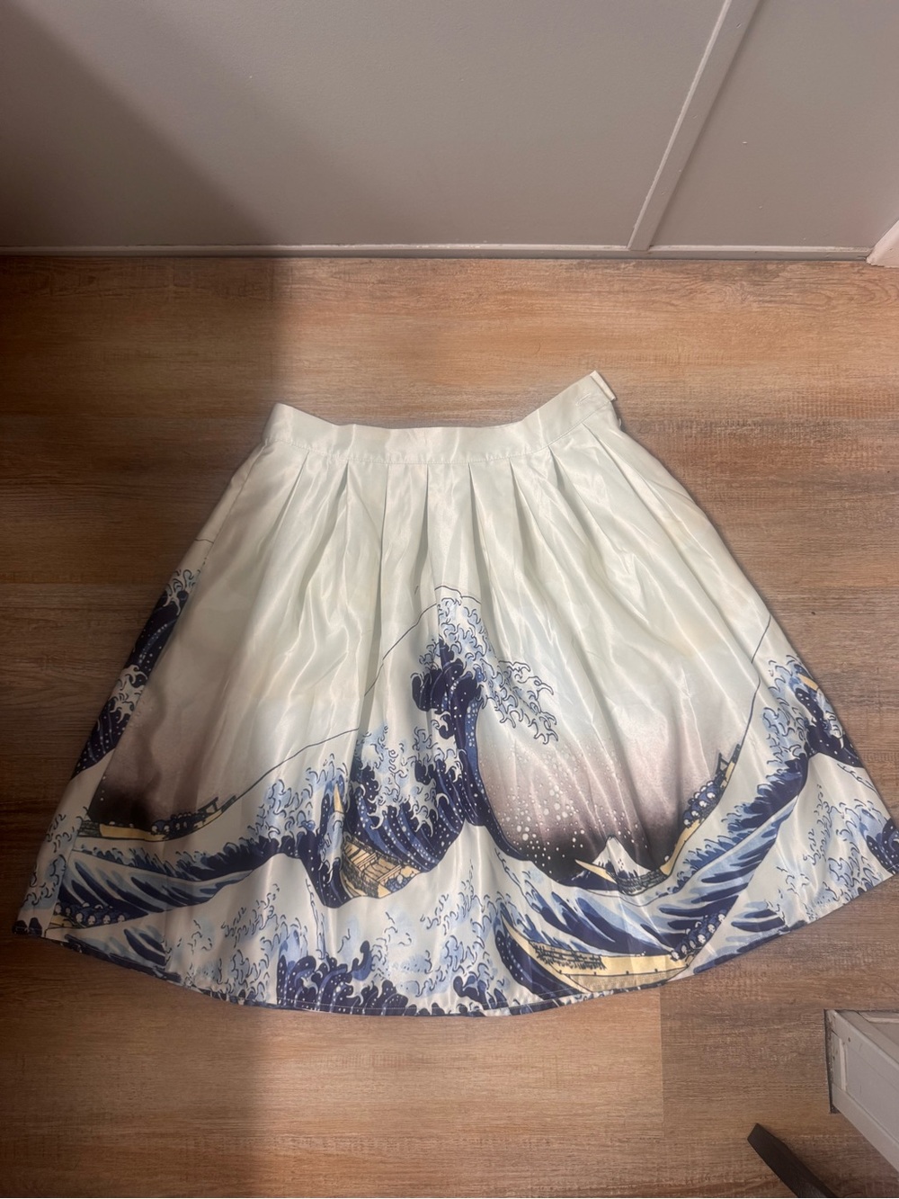 Grace Karin White Circle Skirt with Blue Wave Print